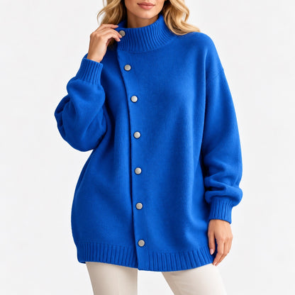 Oriana Relaxed Fit Funnel-Neck Cardigan — Blue | Emory & Blanc