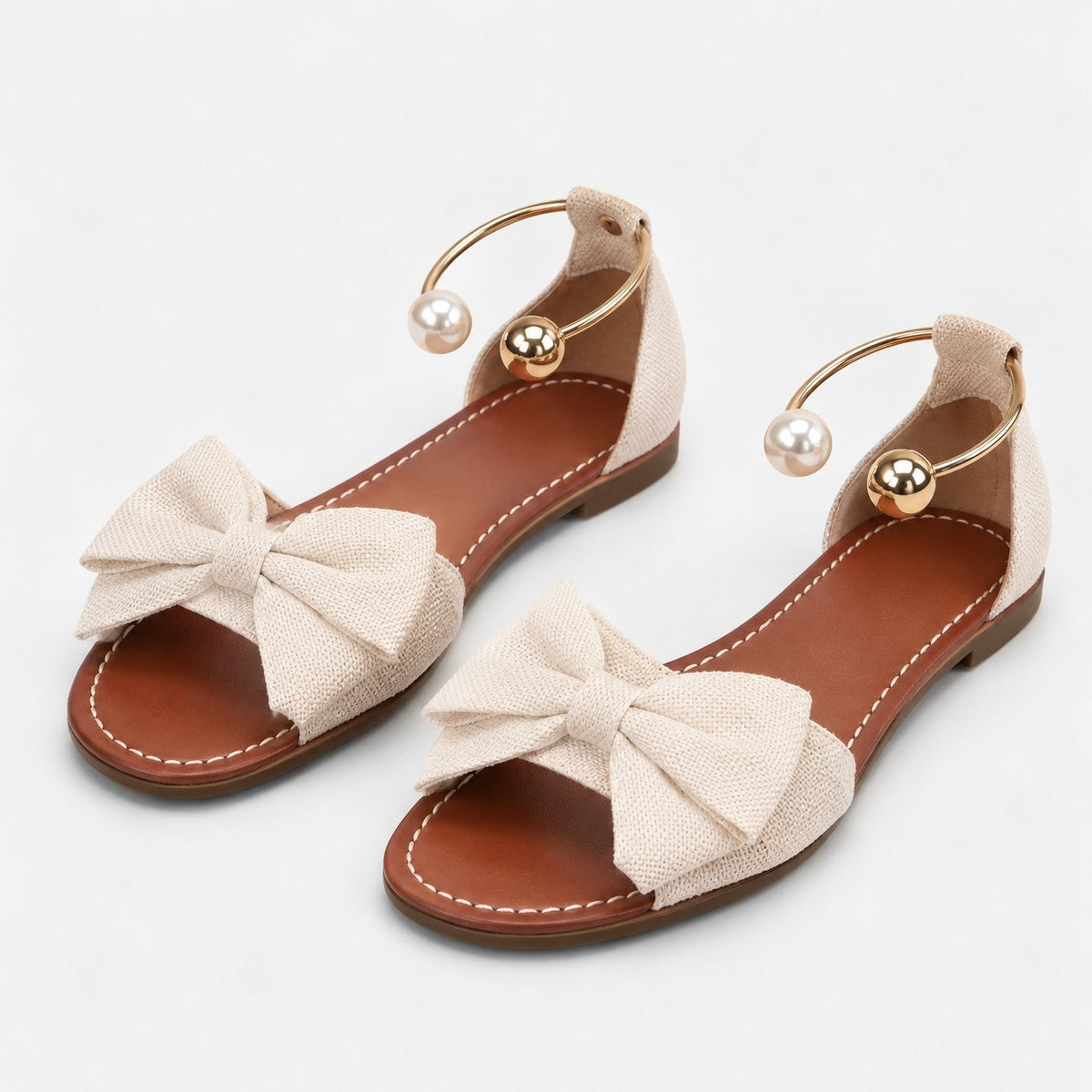 Ottilie Wide Bow Ankle Cuff Flat Sandals | Emory & Blanc
