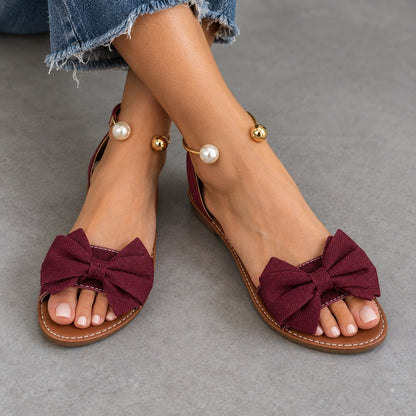 Ottilie Wide Bow Ankle Cuff Flat Sandals | Emory & Blanc