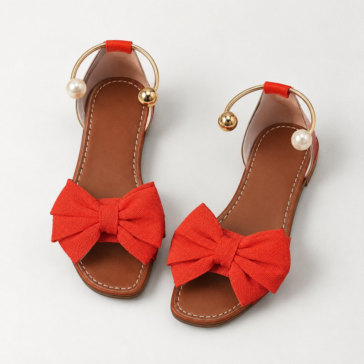 Ottilie Wide Bow Ankle Cuff Flat Sandals | Emory & Blanc