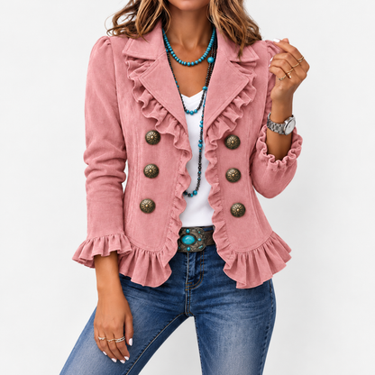 Ottoline Stretch Ruffle-Trim Jacket, Cropped — Blush | Emory & Blanc
