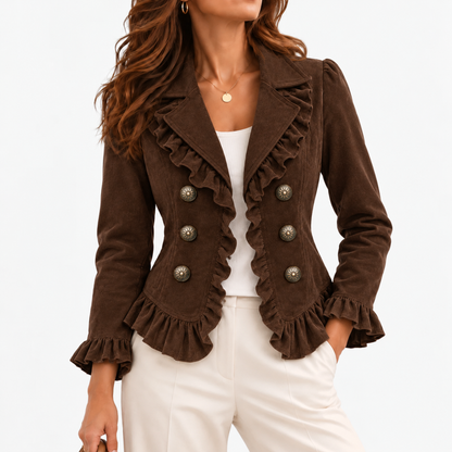 Ottoline Stretch Ruffle-Trim Jacket, Cropped — Coffee | Emory & Blanc