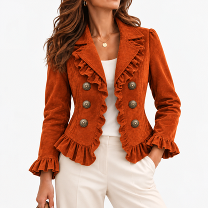 Ottoline Stretch Ruffle-Trim Jacket, Cropped — Orange | Emory & Blanc