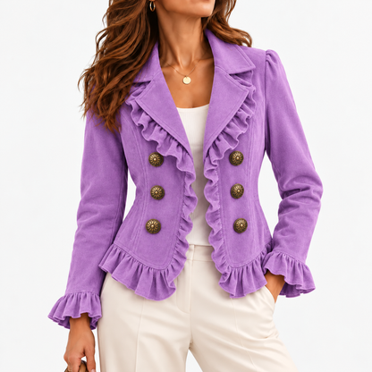 Ottoline Stretch Ruffle-Trim Jacket, Cropped — Purple | Emory & Blanc