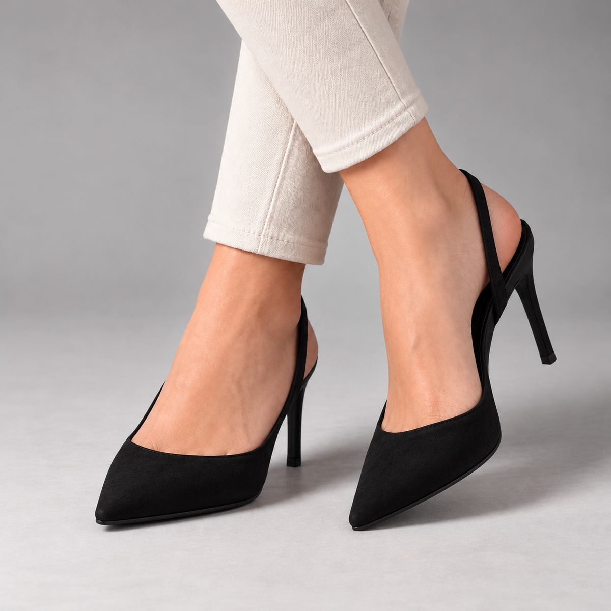 Paola Soft Pointed-Toe Slingback Heels — Black | Emory & Blanc