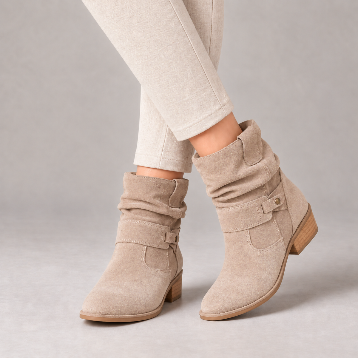 Perline Comfort Slouch Mid-Calf Boots — Beige | Emory & Blanc