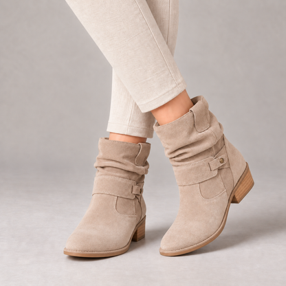 Perline Comfort Slouch Mid-Calf Boots — Beige | Emory & Blanc