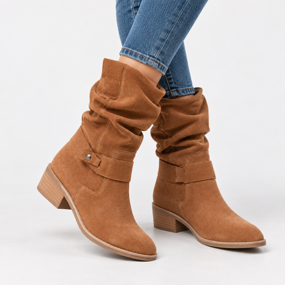 Perline Comfort Slouch Mid-Calf Boots — Brown | Emory & Blanc