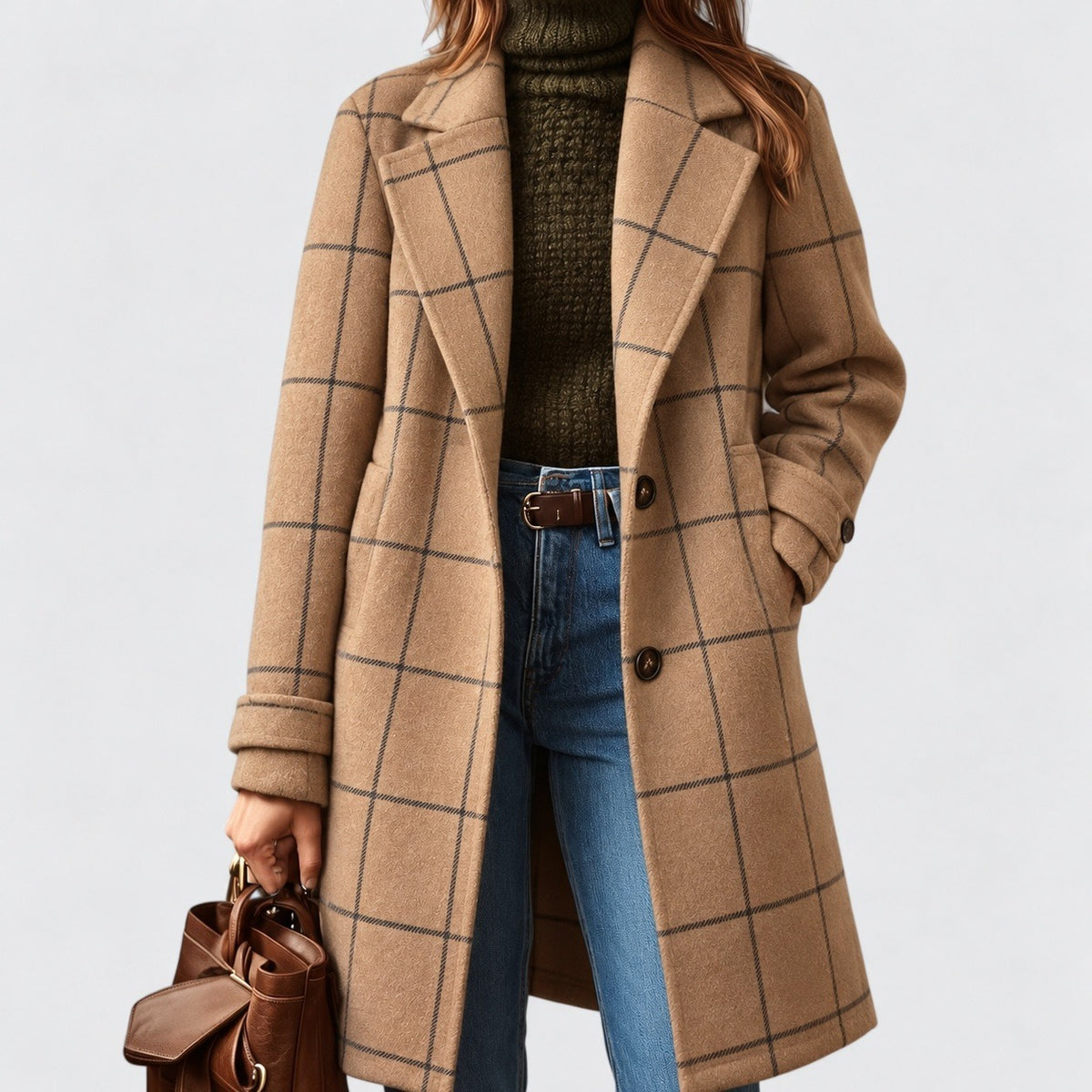 Philippa Relaxed Fit Coat — Beige Plaid | Emory & Blanc