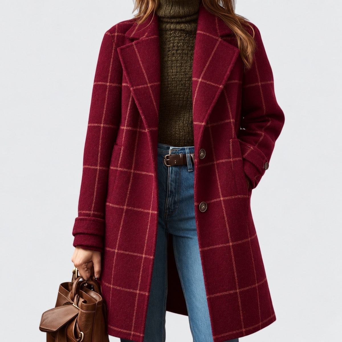 Philippa Relaxed Fit Coat — Wine Red — Striped | Emory & Blanc