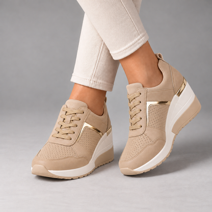 Rochelle Breathable Wedge Sneakers — Beige | Emory & Blanc