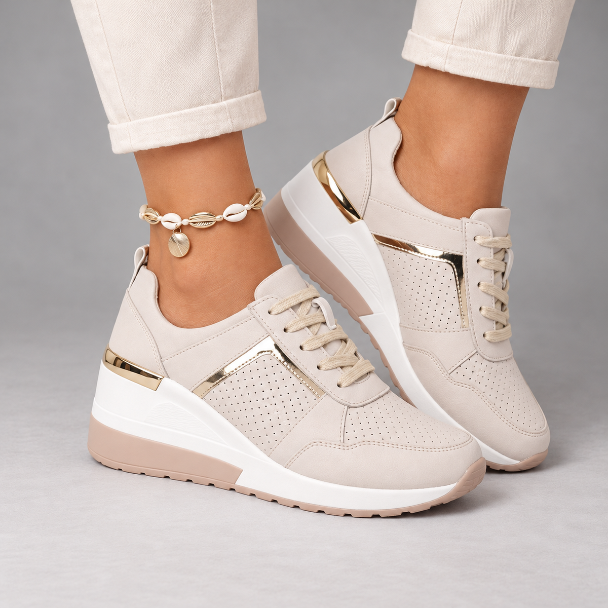 Rochelle Breathable Wedge Sneakers — Gold | Emory & Blanc