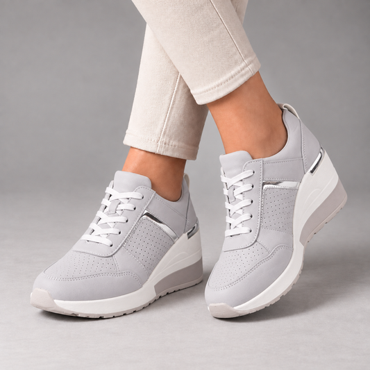 Rochelle Breathable Wedge Sneakers — Gray | Emory & Blanc