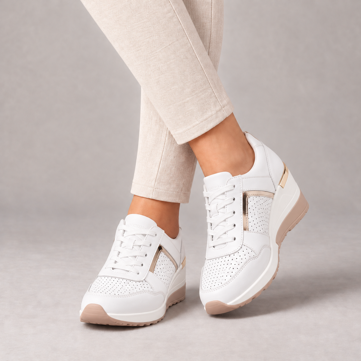 Rochelle Breathable Wedge Sneakers — White | Emory & Blanc