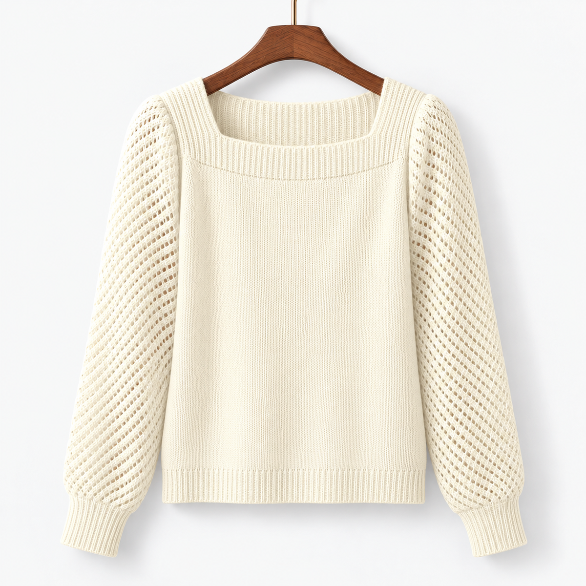 Romane Soft Square-Neck Sweater, Airy Sleeves | Emory & Blanc