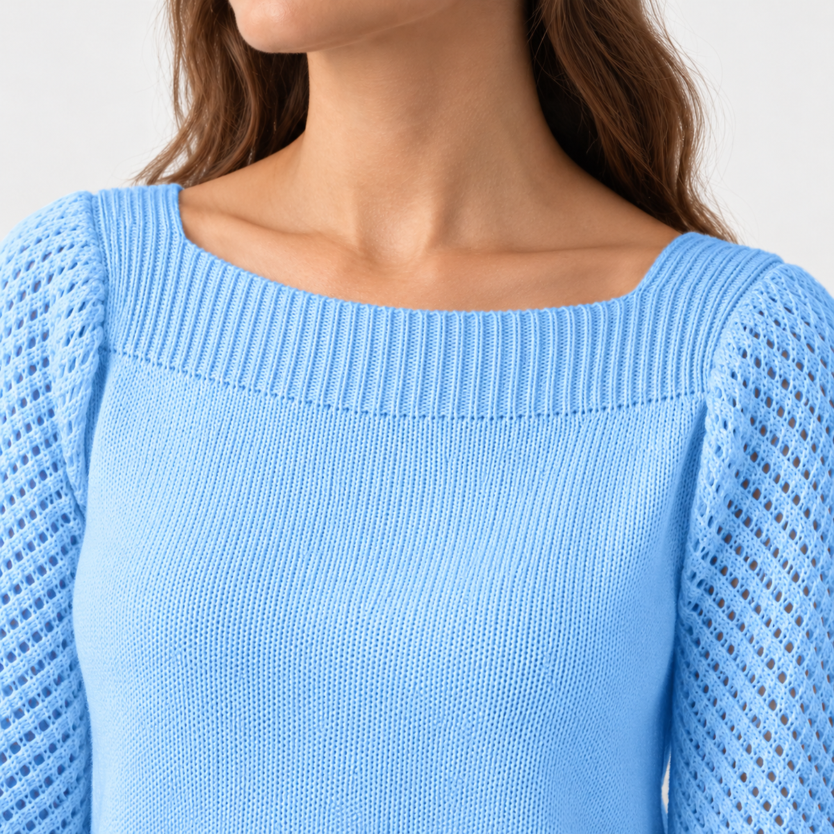 Romane Soft Square-Neck Sweater, Airy Sleeves | Emory & Blanc