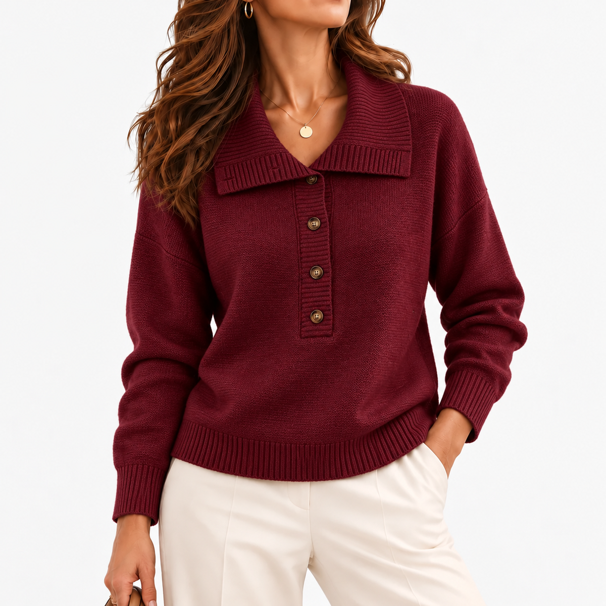 Romilly Relaxed Fit Pullover Sweater — Burgundy | Emory & Blanc