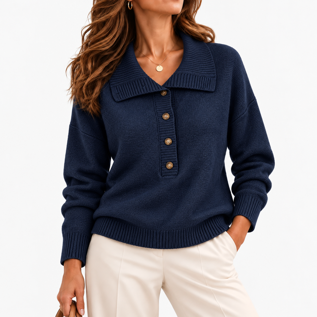 Romilly Relaxed Fit Pullover Sweater — Navy | Emory & Blanc