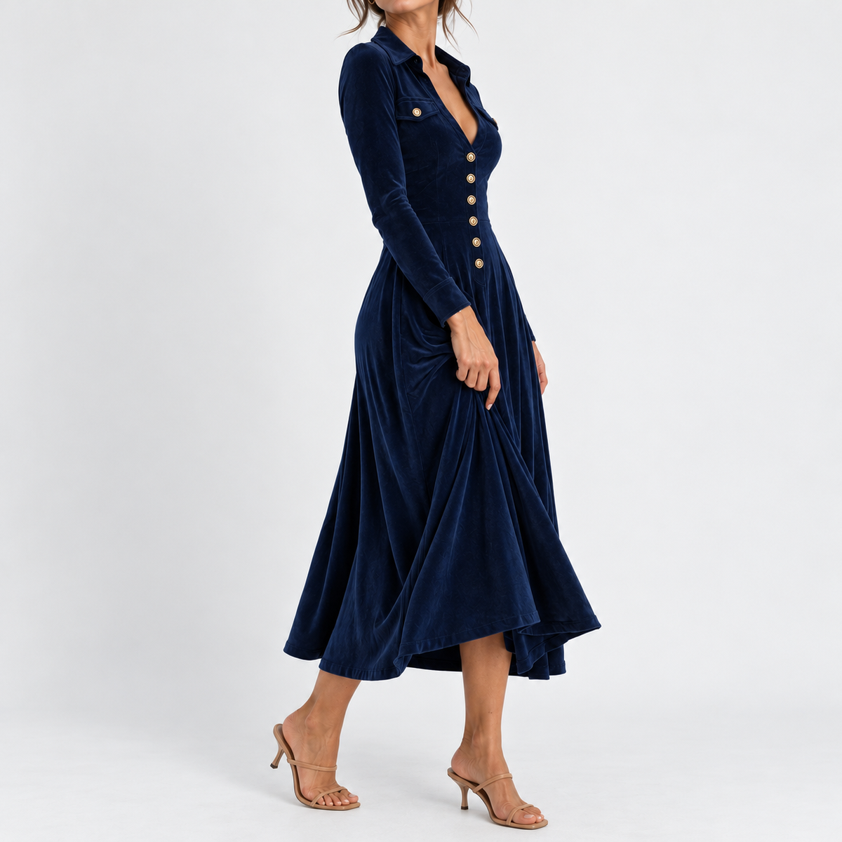 Romy Soft Maxi Dress, Button-Front — Navy Blue | Emory & Blanc