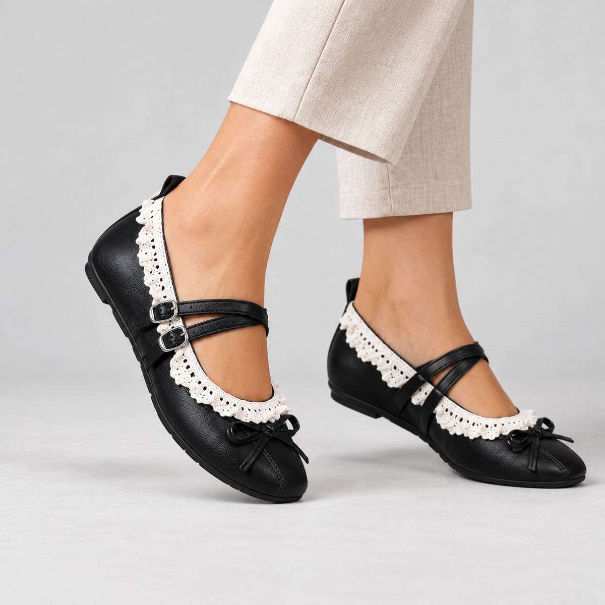 Rosalind Comfort Lace-Trim Mary Jane Shoes | Emory & Blanc