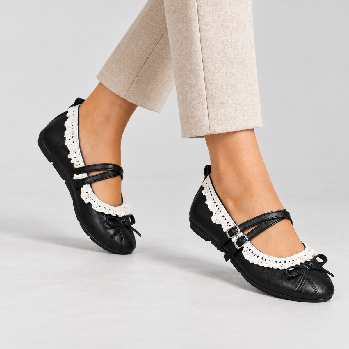 Rosalind Comfort Lace-Trim Mary Jane Shoes | Emory & Blanc