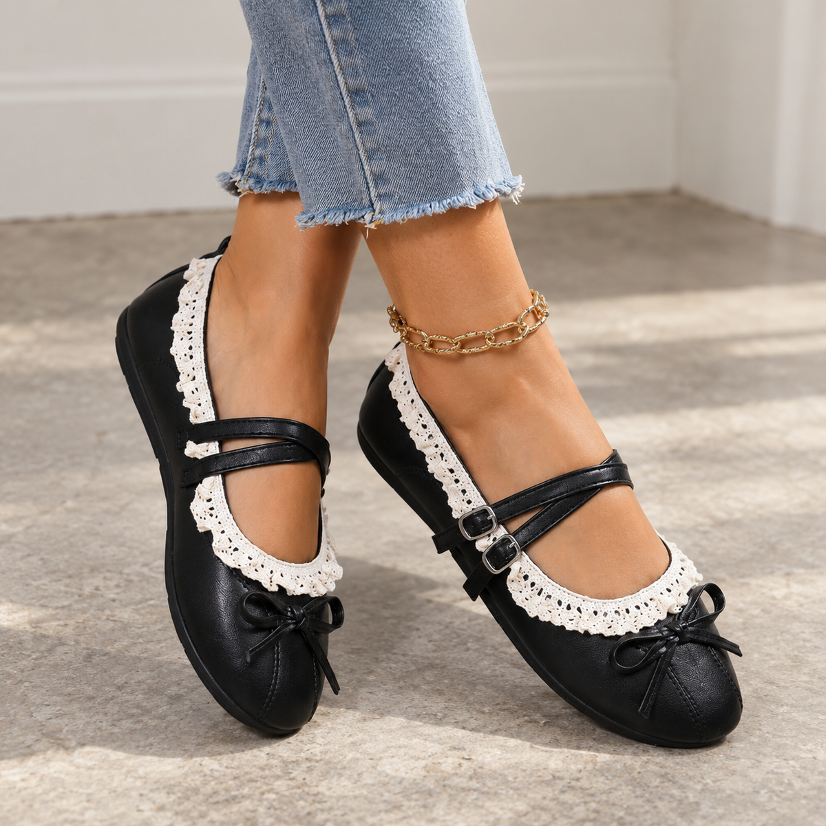 Rosalind Comfort Lace-Trim Mary Jane Shoes | Emory & Blanc