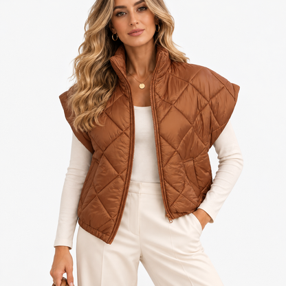 Rosaline Comfort Quilted Vest — Brown | Emory & Blanc