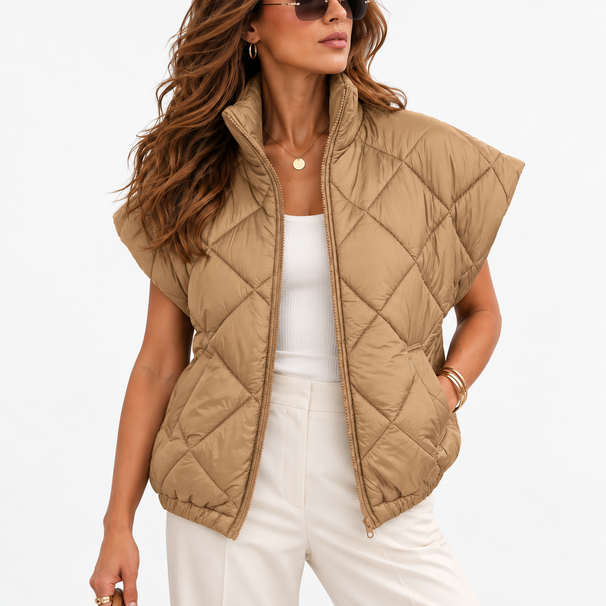 Rosaline Comfort Quilted Vest — Camel | Emory & Blanc