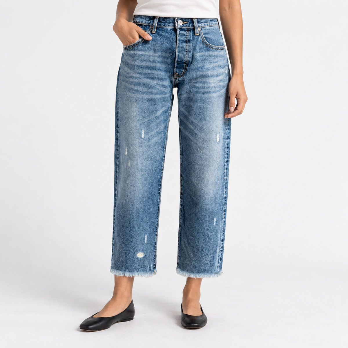Rosalyn Comfort Straight-Leg Cropped Jeans — Blue Distressed | Emory & Blanc