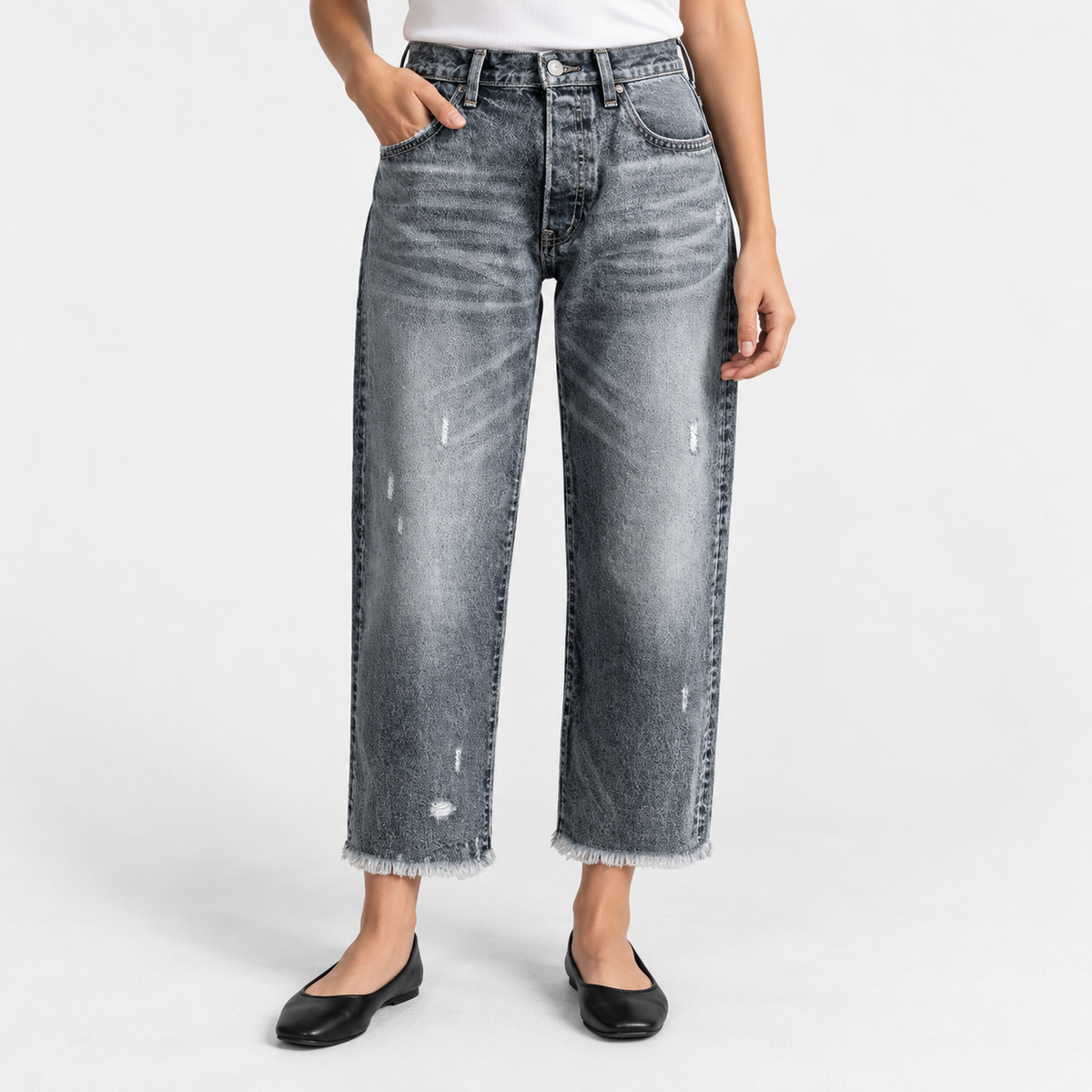 Rosalyn Comfort Straight-Leg Cropped Jeans — Charcoal Distressed | Emory & Blanc
