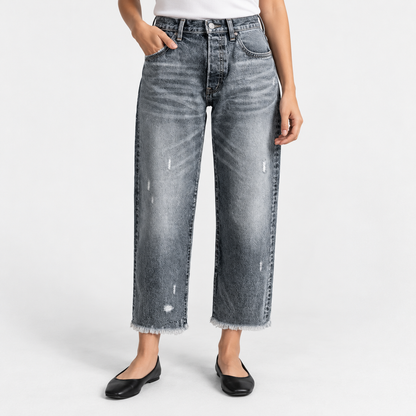 Rosalyn Comfort Straight-Leg Cropped Jeans — Charcoal Distressed | Emory & Blanc