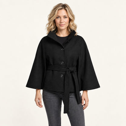 Rosamund Belted Wrap Jacket, Stand Collar | Emory & Blanc
