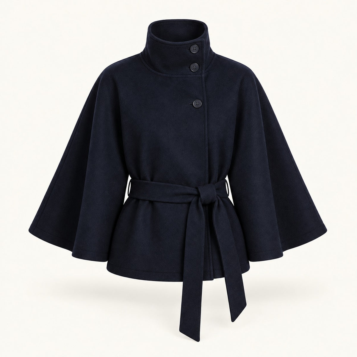 Rosamund Belted Wrap Jacket, Stand Collar — Blau | Emory & Blanc