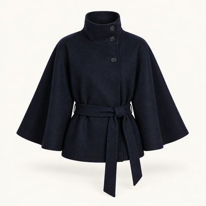 Rosamund Belted Wrap Jacket, Stand Collar — Blau | Emory & Blanc