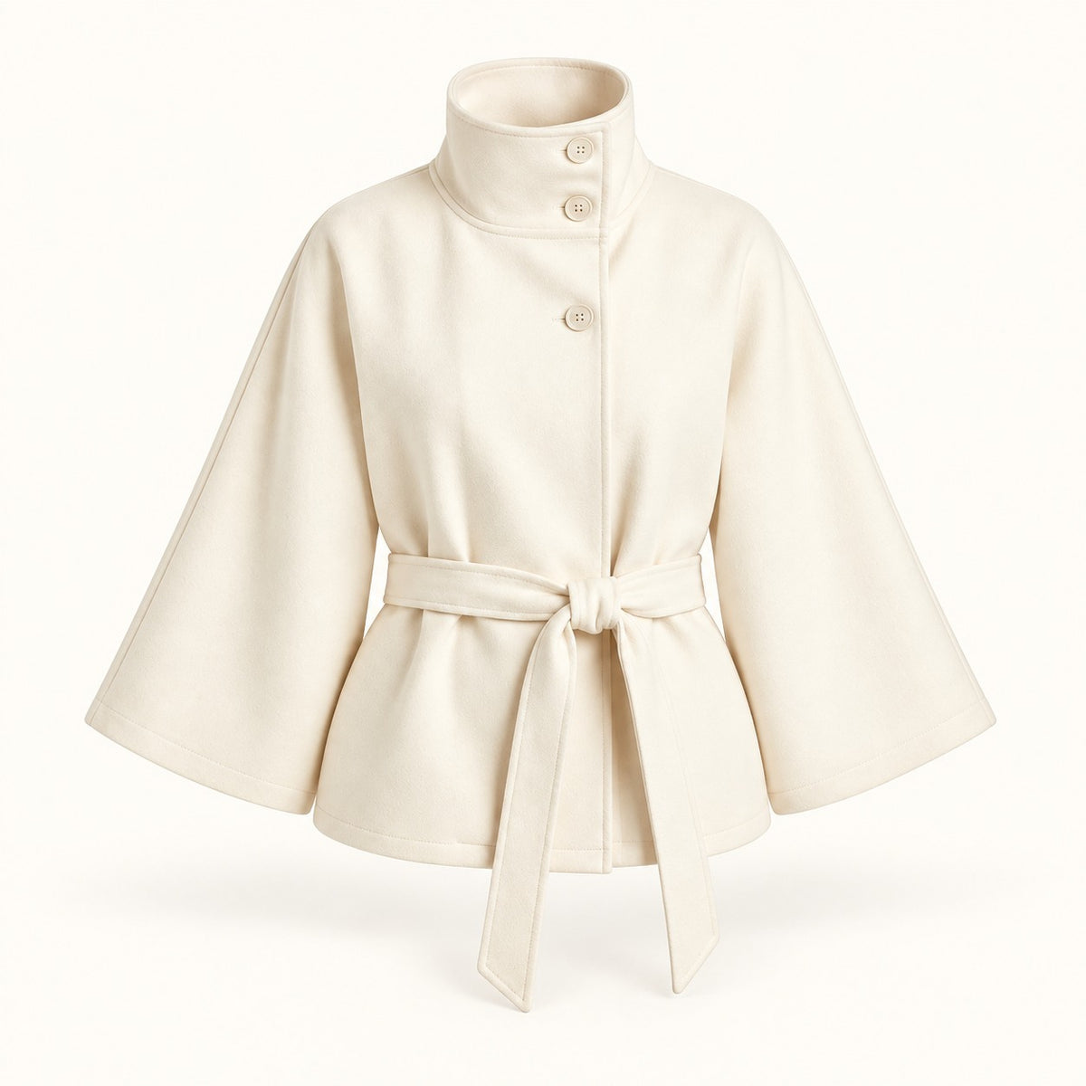 Rosamund Belted Wrap Jacket, Stand Collar — Weiss | Emory & Blanc