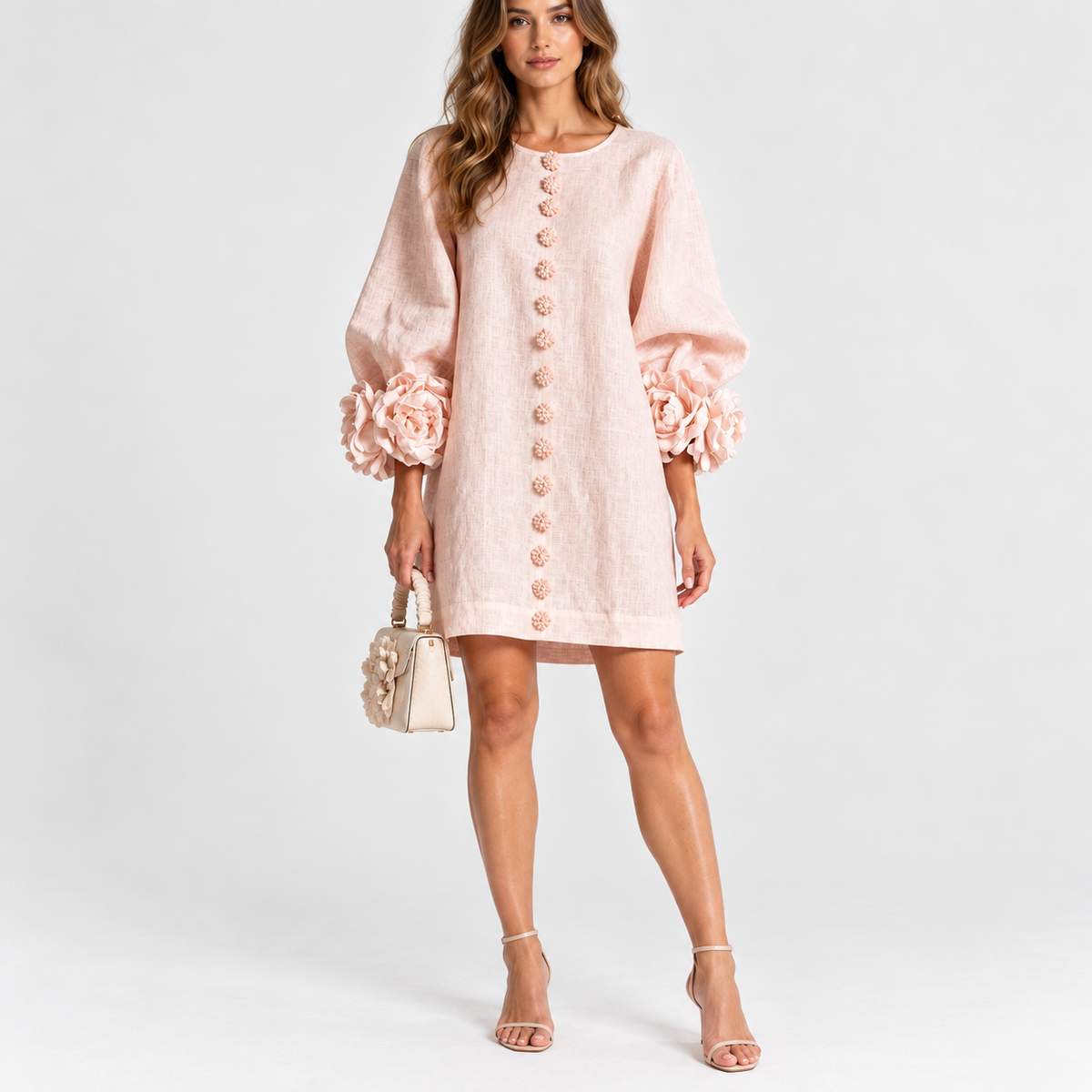 Rosanne Soft Flower-Cuff Shift Dress | Emory & Blanc
