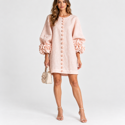 Rosanne Soft Flower-Cuff Shift Dress | Emory & Blanc