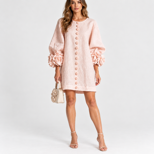 Rosanne Soft Flower-Cuff Shift Dress | Emory & Blanc