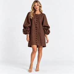 Rosanne Soft Flower-Cuff Shift Dress
