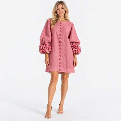 Rosanne Soft Flower-Cuff Shift Dress — Peach | Emory & Blanc