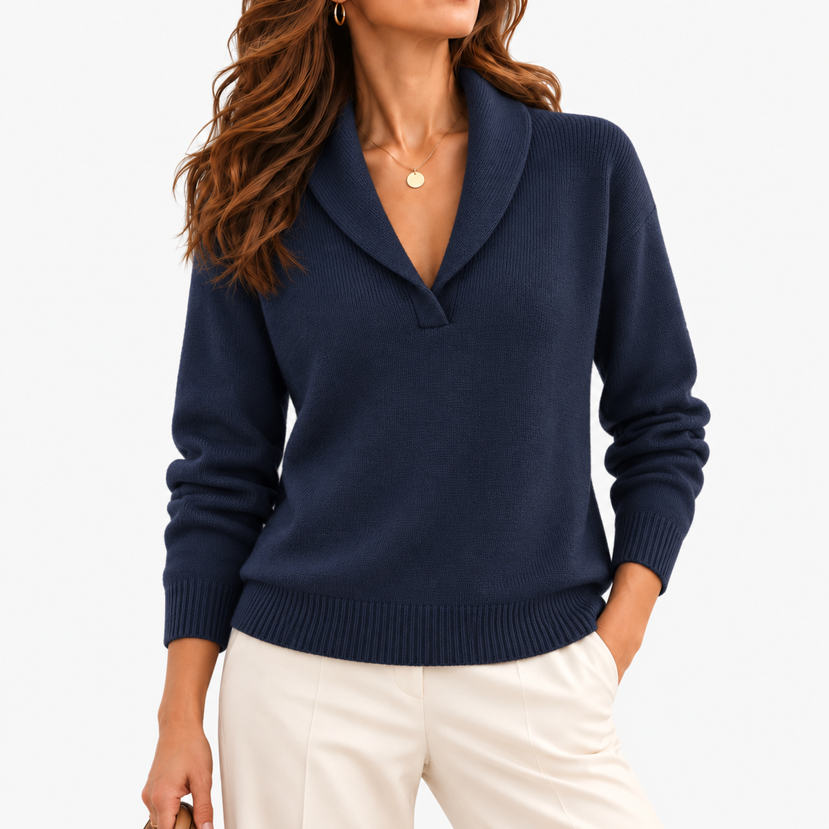 Rosella Relaxed Fit Shawl Collar Sweater — Navy | Emory & Blanc