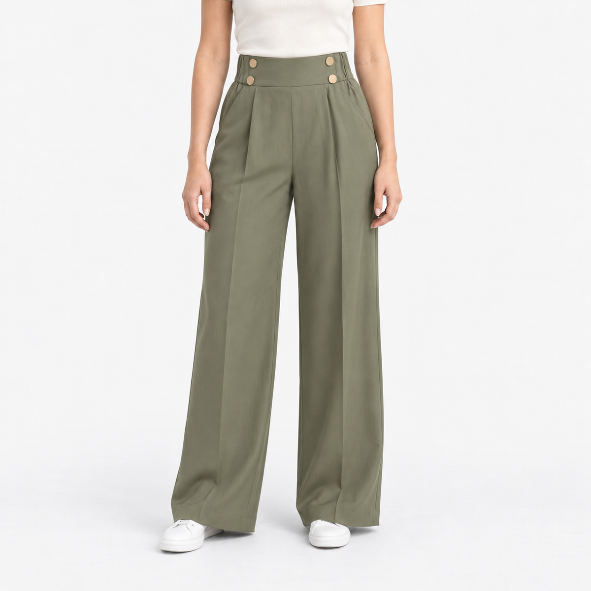 Roselle Relaxed Fit Button-Front Pants — Army Green | Emory & Blanc