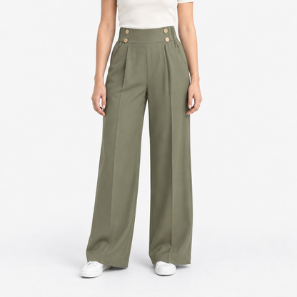 Roselle Relaxed Fit Button-Front Pants — Army Green | Emory & Blanc