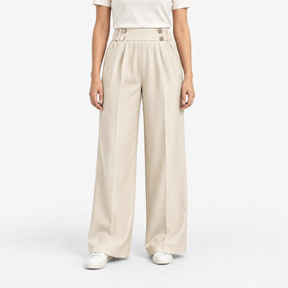 Roselle Relaxed Fit Button-Front Pants — Beige | Emory & Blanc