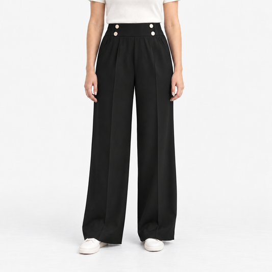 Roselle Relaxed Fit Button-Front Pants — Black | Emory & Blanc