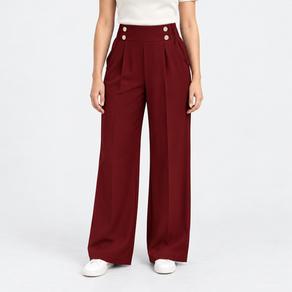 Roselle Relaxed Fit Button-Front Pants — Burgundy | Emory & Blanc