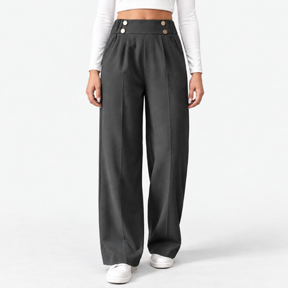 Roselle Relaxed Fit Button-Front Pants — Grey | Emory & Blanc