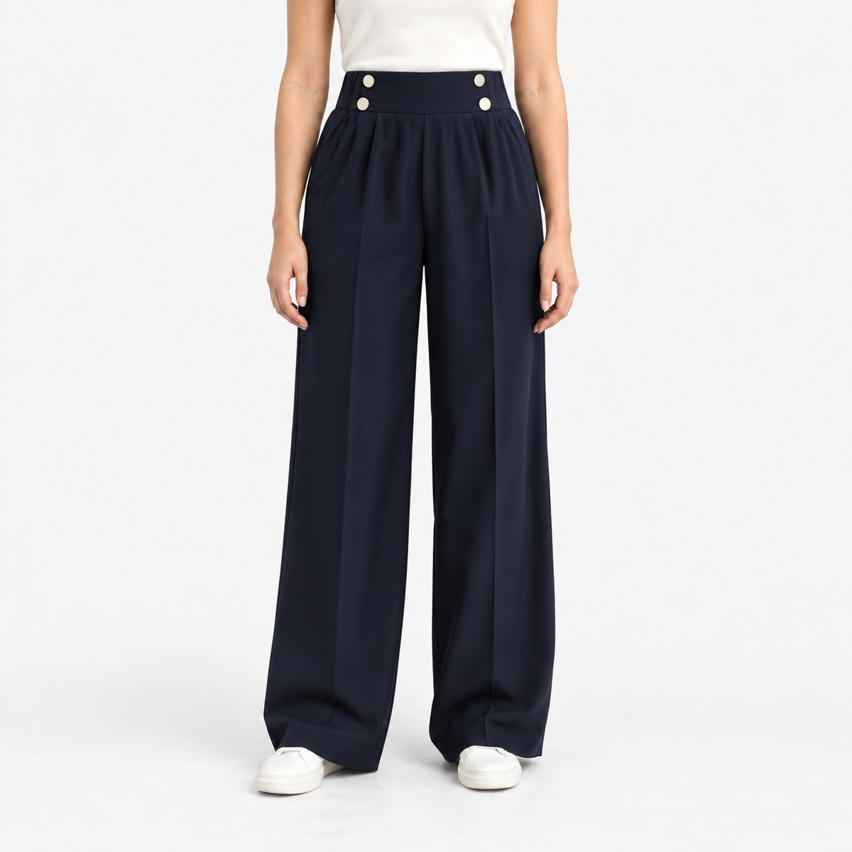 Roselle Relaxed Fit Button-Front Pants — Navy | Emory & Blanc