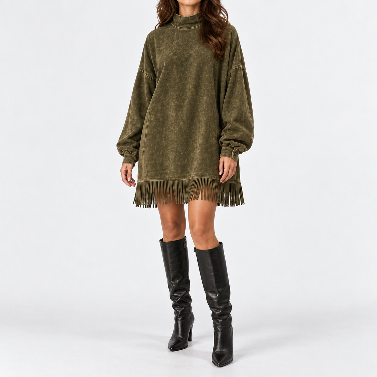 Rosina Soft Fringe Mini Dress — Army Green | Emory & Blanc
