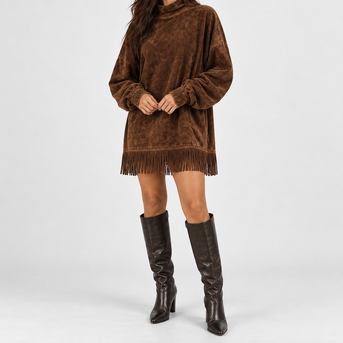 Rosina Soft Fringe Mini Dress — Coffee Brown | Emory & Blanc